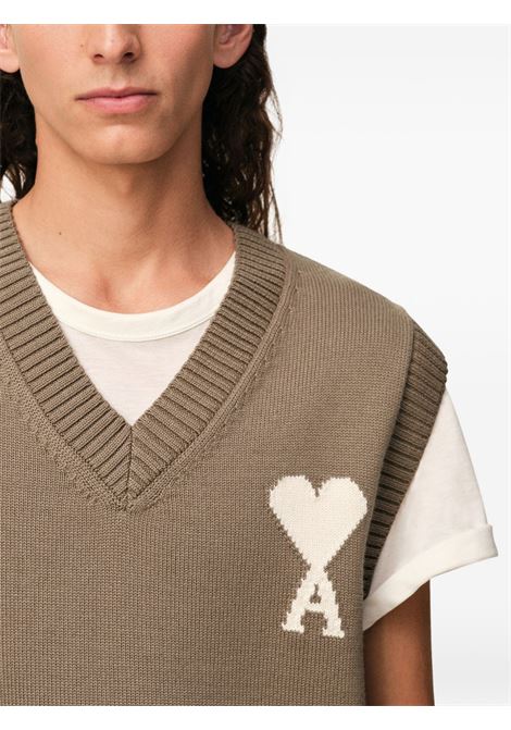 sdc sleeveless sweater uomo taupe AMI PARIS | UKS860.KN0156A117
